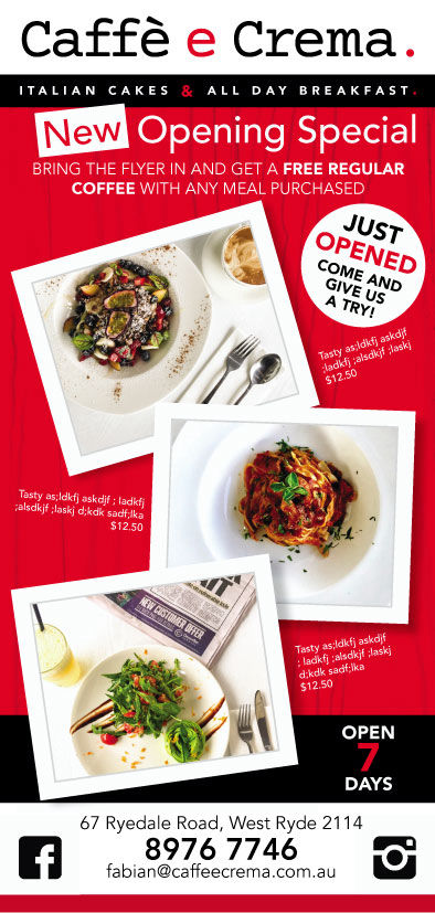 DL Flyer Graphic Design for Caffe e Crema in Sydney